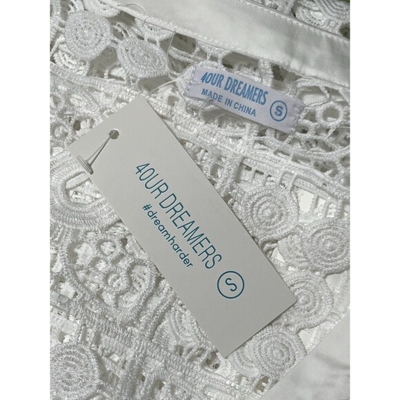 4OUR Dreamers Maxi Crochet Lace Swim Cover Up Caftan White Tie Waist Small - Picture 7 of 8